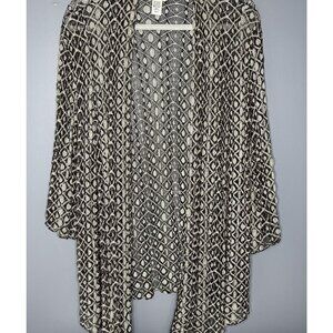 Chico's 3 Sweater Womens XL Brown Sheer Lace Dressy Cardigan Kimono Bell USA